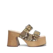 Kayleigh Snake-Embossed Leather Sandal(5,True Beige)