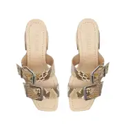 Kayleigh Snake-Embossed Leather Sandal(5,True Beige)