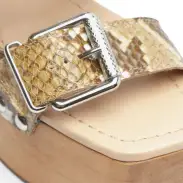 Kayleigh Snake-Embossed Leather Sandal(5,True Beige)