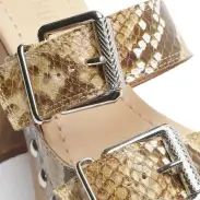 Kayleigh Snake-Embossed Leather Sandal(5,True Beige)