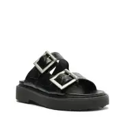 Nola Crocodile-Embossed Leather Sandal(5,Black)