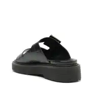 Nola Crocodile-Embossed Leather Sandal(5,Black)