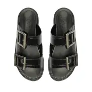 Nola Crocodile-Embossed Leather Sandal(5,Black)