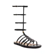 Hayden Crocodile-Embossed Leather Sandal(5,Black)
