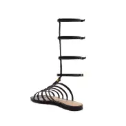 Hayden Crocodile-Embossed Leather Sandal(5,Black)