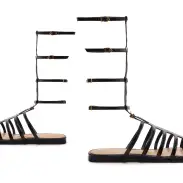 Hayden Crocodile-Embossed Leather Sandal(5,Black)