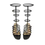 Hayden Crocodile-Embossed Leather Sandal(5,Black)