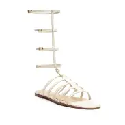 Hayden Crocodile-Embossed Leather Sandal(5,Pearl)