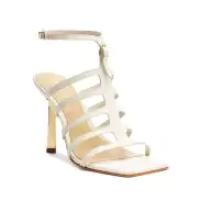 Hayden Crocodile-Embossed Leather Sandal(5,Pearl)