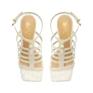 Hayden Crocodile-Embossed Leather Sandal(5,Pearl)