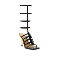 Hayden Up Crocodile-Embossed Leather Sandal(5,Black)