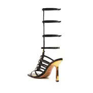 Hayden Up Crocodile-Embossed Leather Sandal(5,Black)