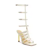 Hayden Up Crocodile-Embossed Leather Sandal(5,Pearl)