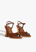 Hilda Curve Suede Sandal(5,Brown)